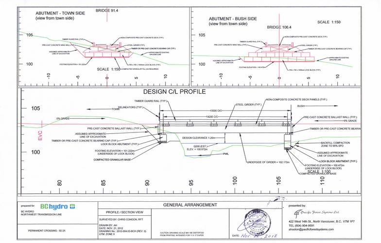 Bridge Design - 15m Steel Girder Bridge with Non-composite Concrete Deck and Lock Block Abutments - Northwest Transmission Line Project